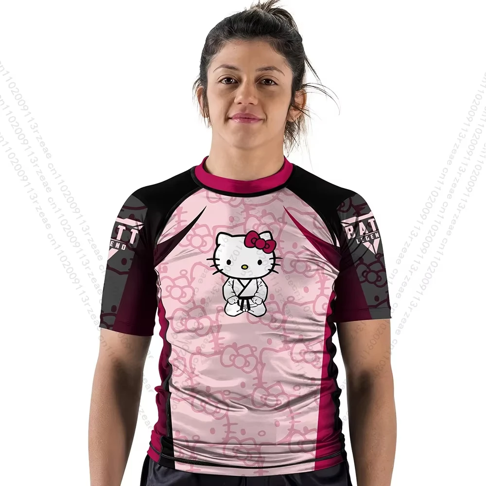 مينيسو مرحبا كيتي الكرتون الاطفال تي شيرت Jujitsu تجريب طباعة الصالة الرياضية تي شيرت موضة تنفس التدريب الرياضي الجري ملابس رياضية #1