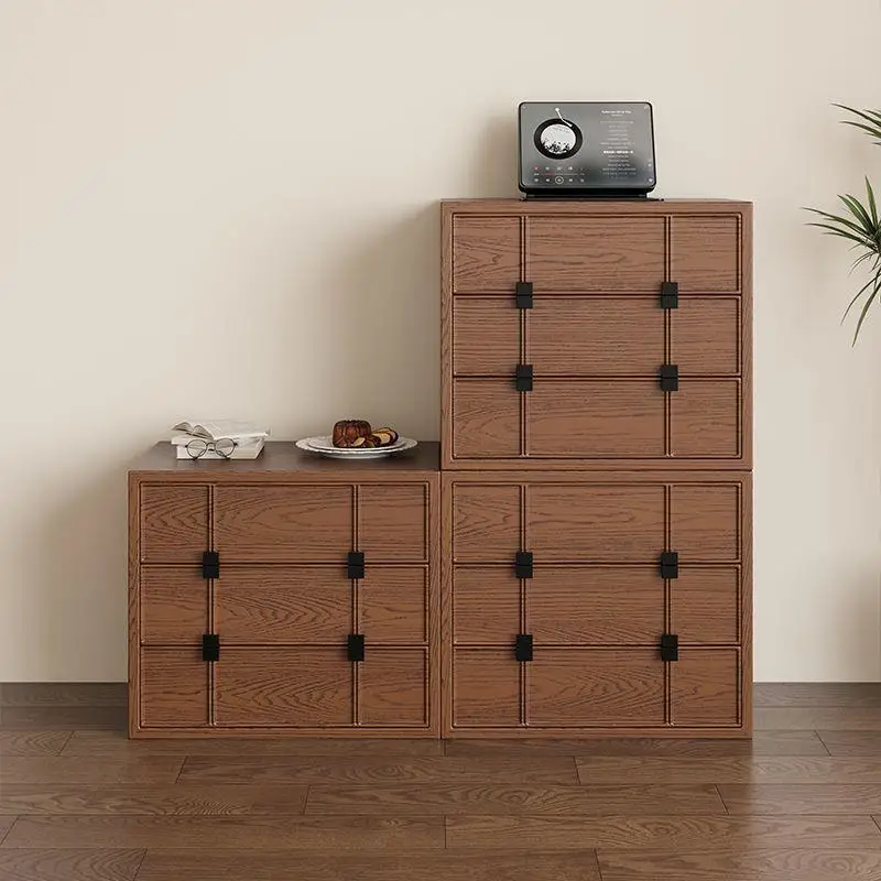 Ash wood checkerboard solid wood TV cabinet French chest cabinet storage locker large capacity