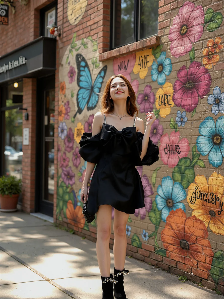 فساتين نسائية ليلة 2025 امرأة على شكل حرف a بأكمام منتفخة ورقبة على شكل حرف v أسود أحمر أزرق أخضر أصفر برتقالي أرجواني وردي بني عنابي رمادي #4