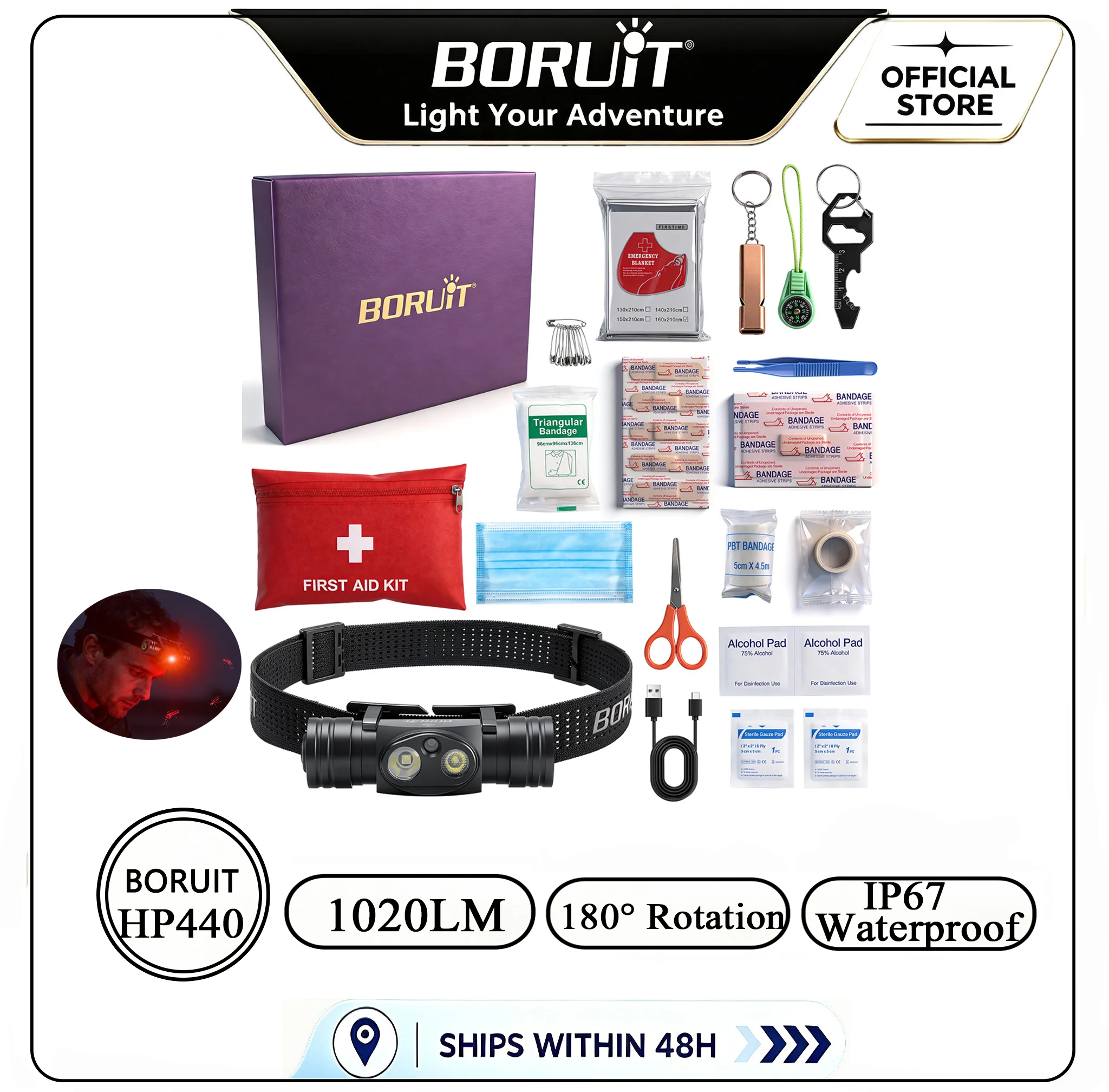 Outdoor Hunting Blanket - BORUiT HP440 LED Headlamp 8-in-1 Portable