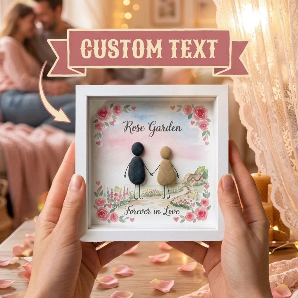 Custom Personalized Couple Pebble Art Frame,Keepsake Tabletop Decor,Valentine’s Day,Anniversary,For Lovers,Home Ornament