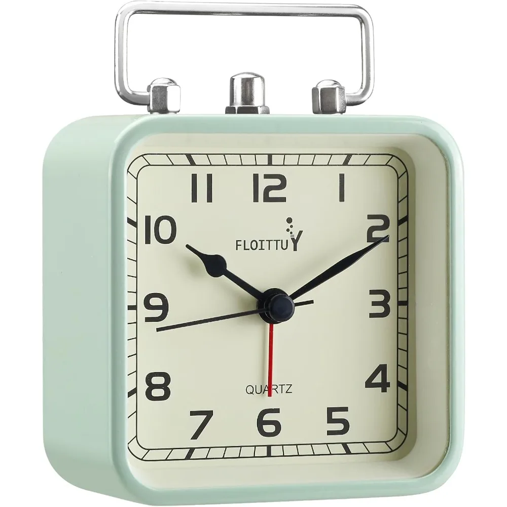 

Square metal buzzer alarm clock, silent, no ticking sound, battery powered