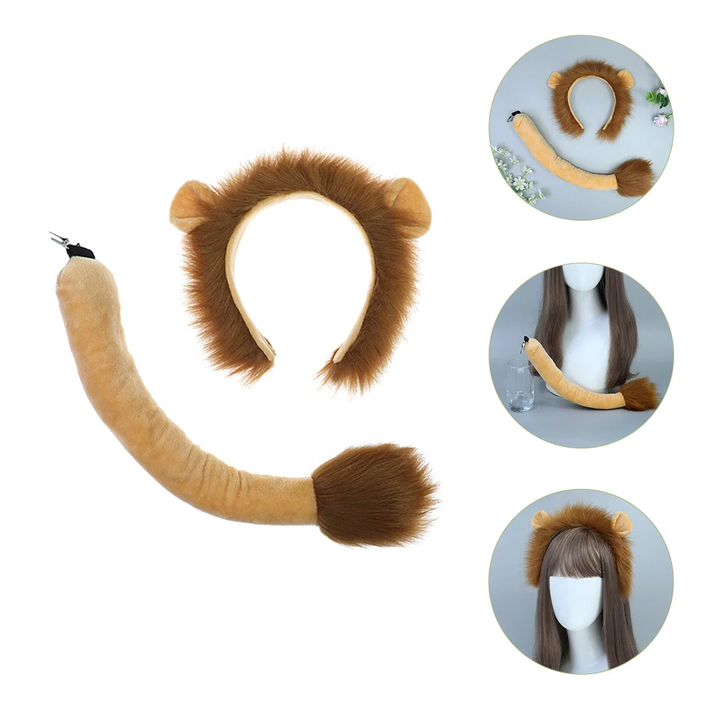 

Girl Lion Headband Child Apparel Animal Ears Hair Hoops Plush Leopard Cosplay Party Prop