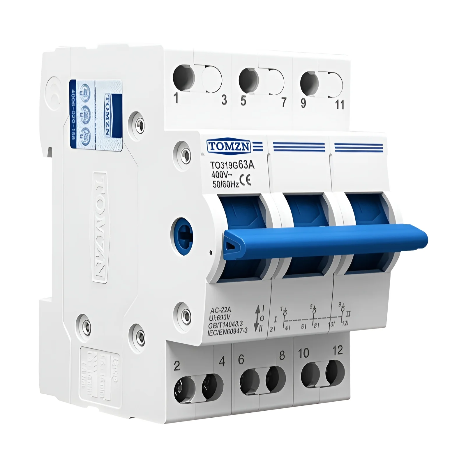 Tomzn to219g 1p 2p 3p 4p 40a 63a mts dupla potência transferência manual interruptor de isolamento intertravamento disjuntor gerador azul fotovoltaico