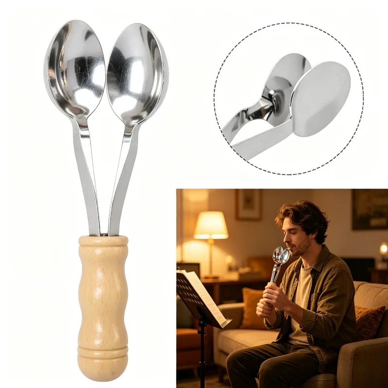 8 Inch Musical Spoons Instrument Wooden Handle Metal Percussion Spoons for Music Class Teaching Performance and Gift Use