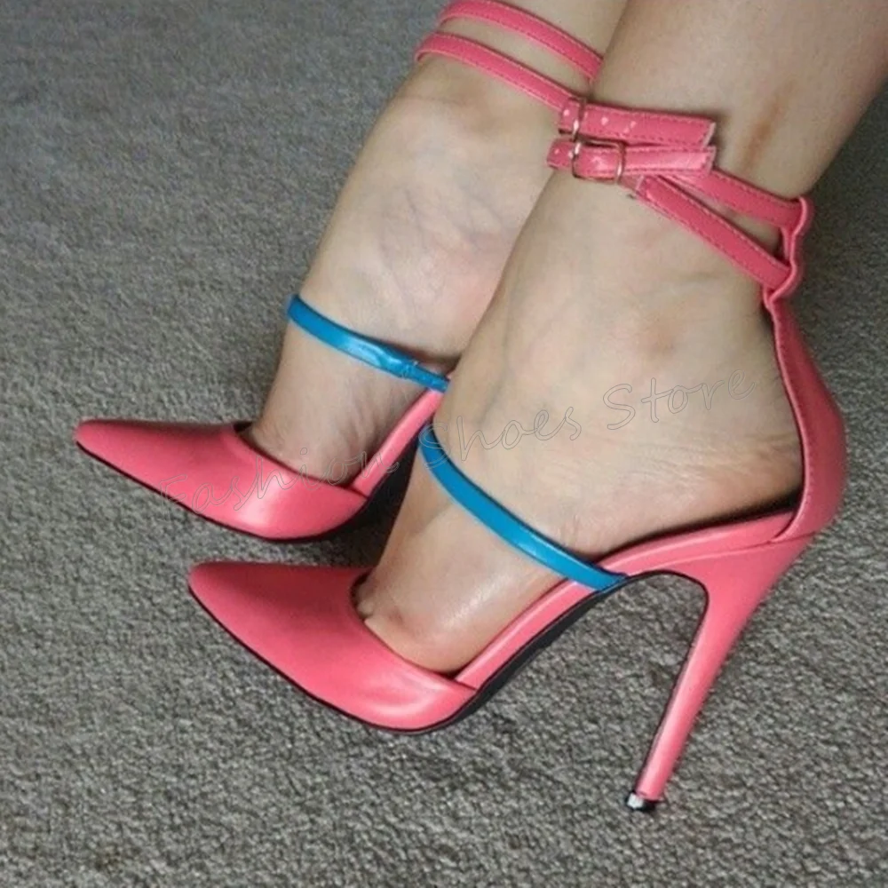 

Pink Pointed Toe Ankle Buckle Matte Leather Sandals Thin High Heels High Heel Shoes for Women Heels 2025 New Zapatos Para Mujere