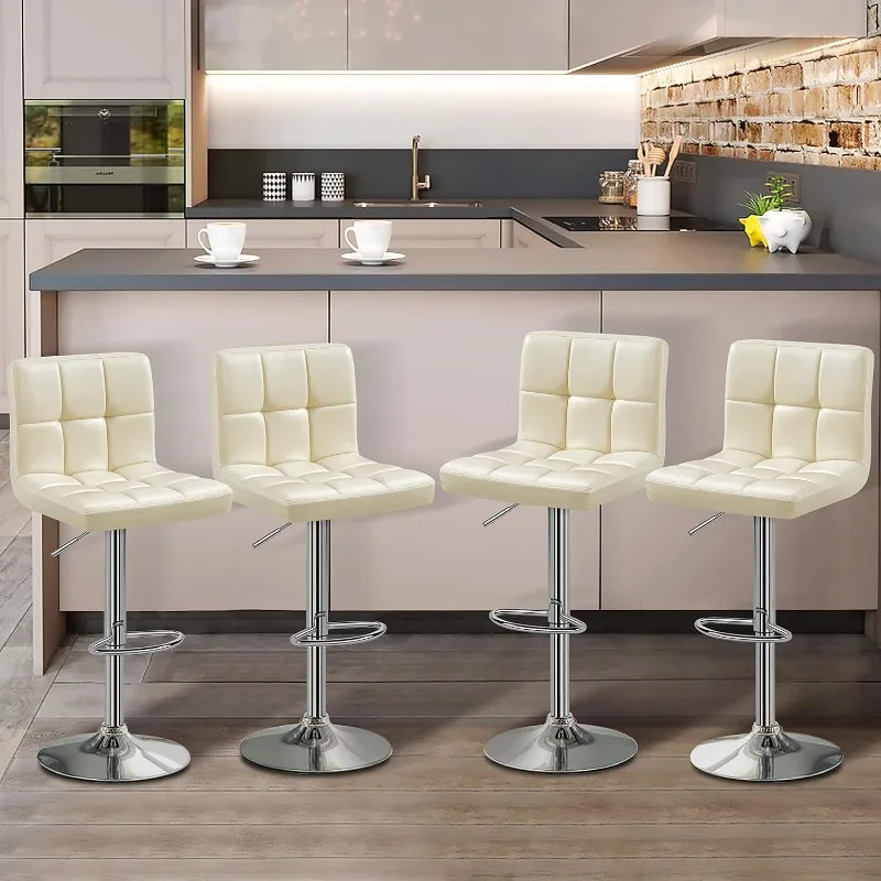 Bar Stools Set of 4, PU Leather Adjustable Swivel Barstools, Modern Armless Bar Chairs with Bigger Base, Thickened Seat Cushion,