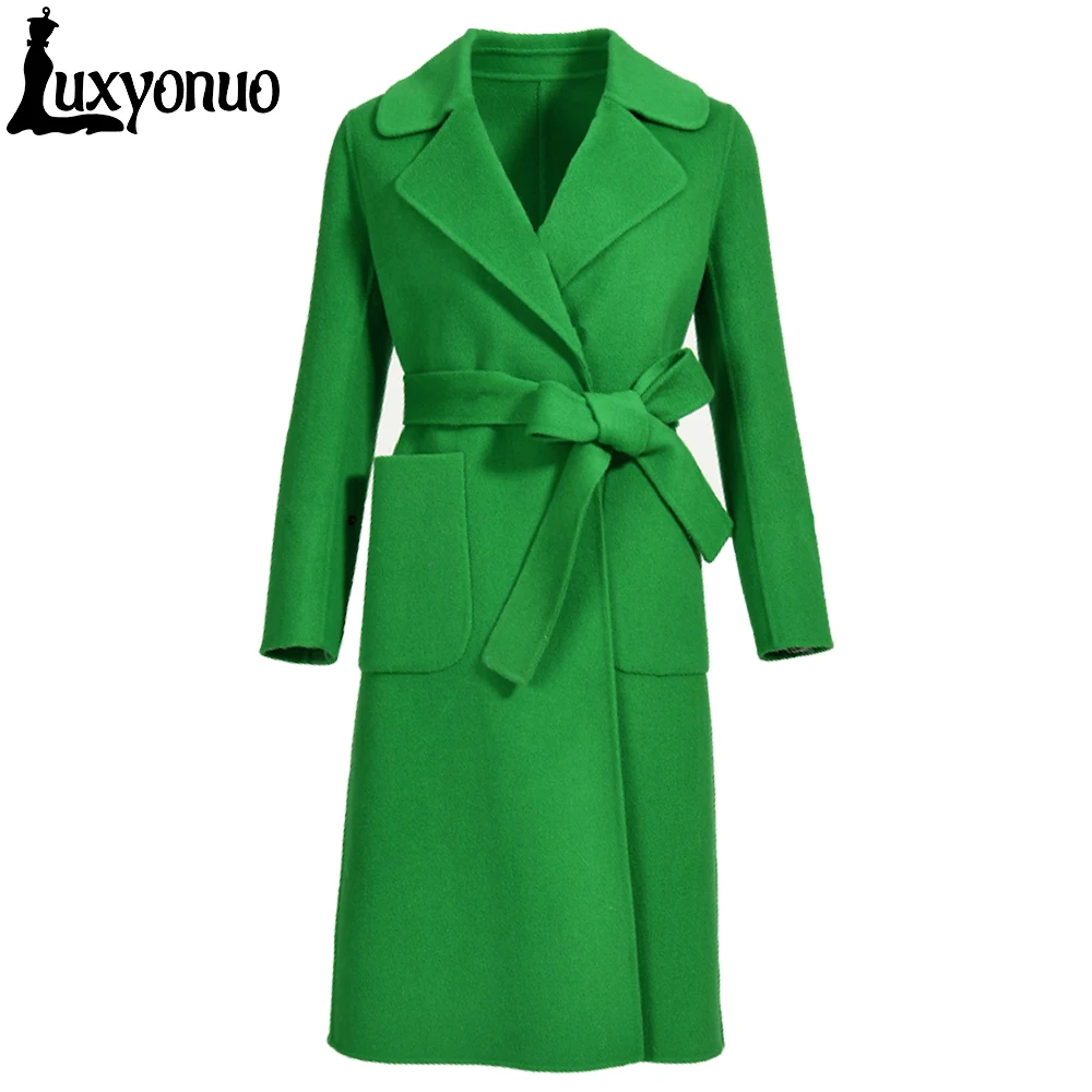 Imagem -06 - Luxyonuo 2023 Cabolsa de Caxemira Feminino High End Englent Dupla Face lã Longo Trench Coat com Bolso Blet Completo Sleevs Soild Cor