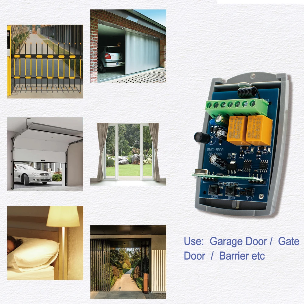 Imagem -03 - Receptor Universal do Controle Remoto da Porta da Garagem Código Fixo e do Rolamento Porta 433mhz C.a. C.c. 732v 85250v 433.92 Interruptor 2ch