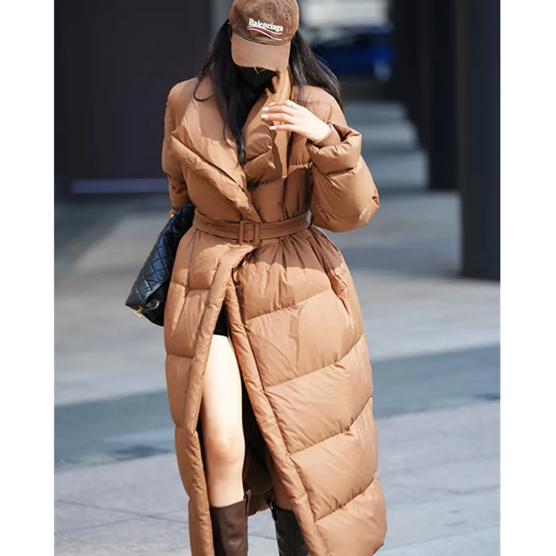 Black Stand up collar Down Jacket For women Winter New Fashion Loose Thick Warm Long White duck down Coat Female Parka Overcoat