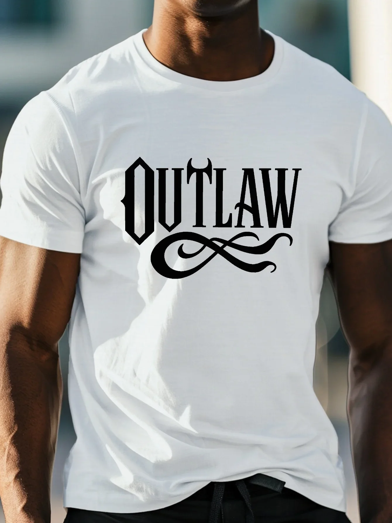 Summer Men's 100_ Pure Cotton Casual Loose Fit Plus Size Outlaw Printed Comfortable Round Neck Short Sleeved T-shirt Top