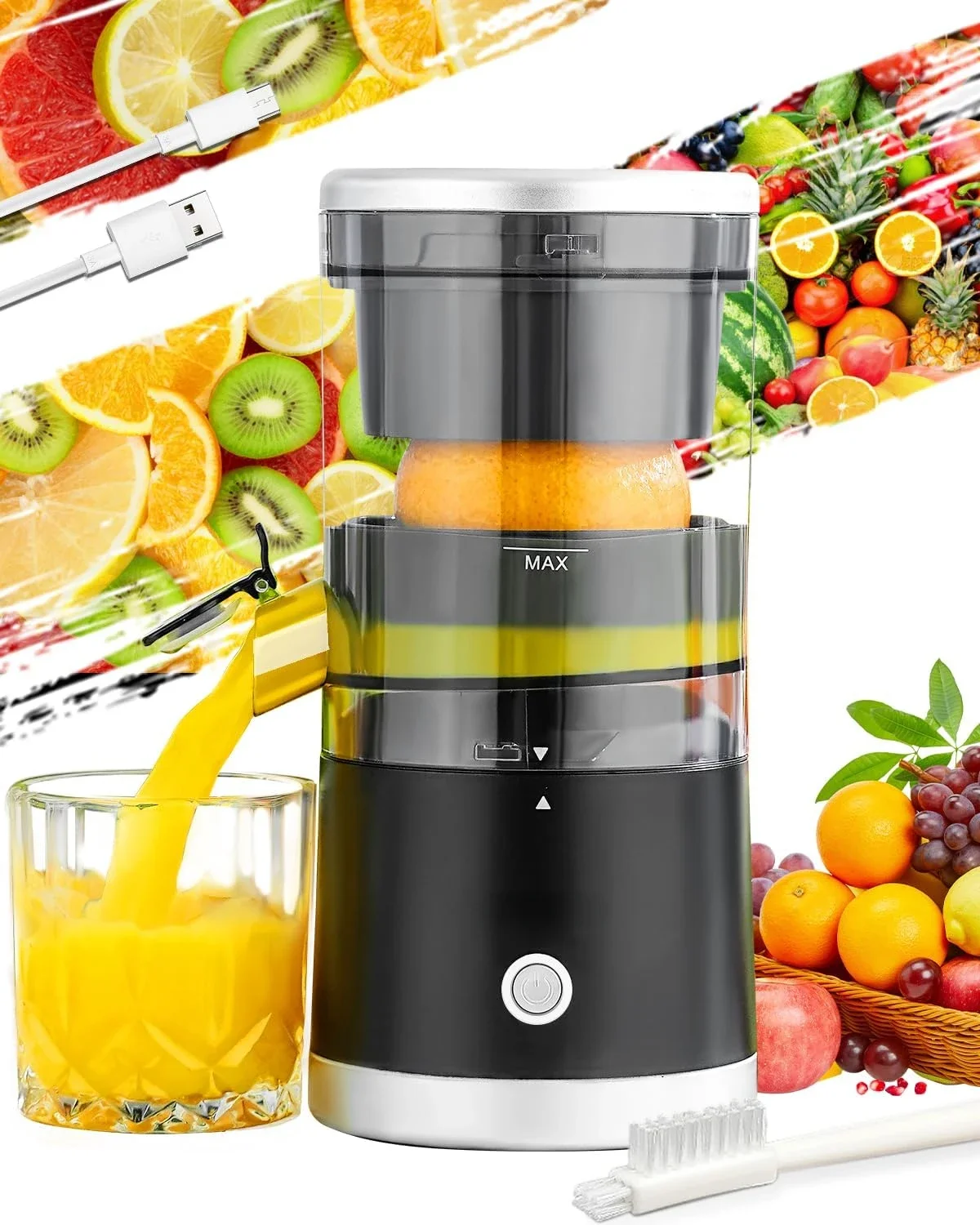 

Juicer Rechargeable, Kitchen Orange Juice,Squeezer for Orange,Lemon,Kiwi Fruit,Grapefruit,Citrus Juicer Machines with USB and Cl