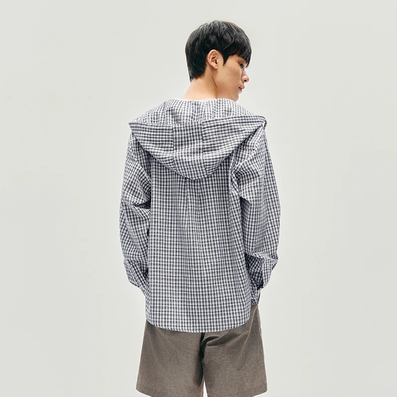 Semir قميص طويل الأكمام الرجال منقوشة ملابس خارجية خفيفة الوزن 2025 الخريف جديد مقنعين ملابس فضفاضة كلاسيكية متعددة الاستخدامات للرجال