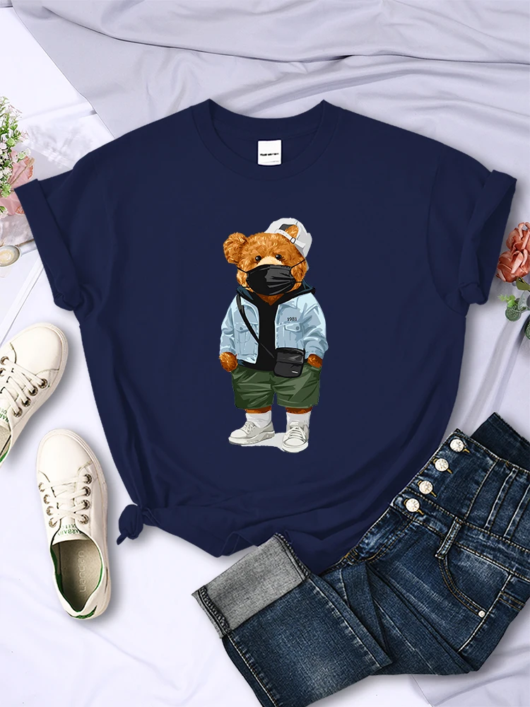 The Trendy Boy Bear Wearing A Mask Women'S T Shirts Fashion Hip Hop T-Shirt Sport Casual Short Sleeve Summer Luxury Brand Tops