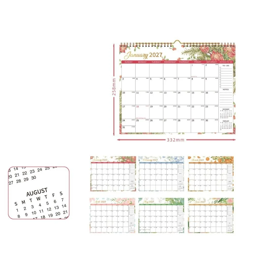 Jan. 2027 - Dec. 2027 2027 Flower Desk Calendar Foldable Elegant Double-coil Calendar Oil Painting Style Exquisite