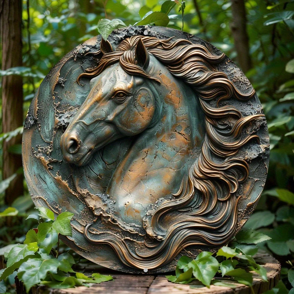 Arte de Pared con Silueta de Cabeza de Caballo de Metal, Letrero Redondo de Metal 3D para Decoración de Puerta de Hogar u Oficina, Regalo Creativo