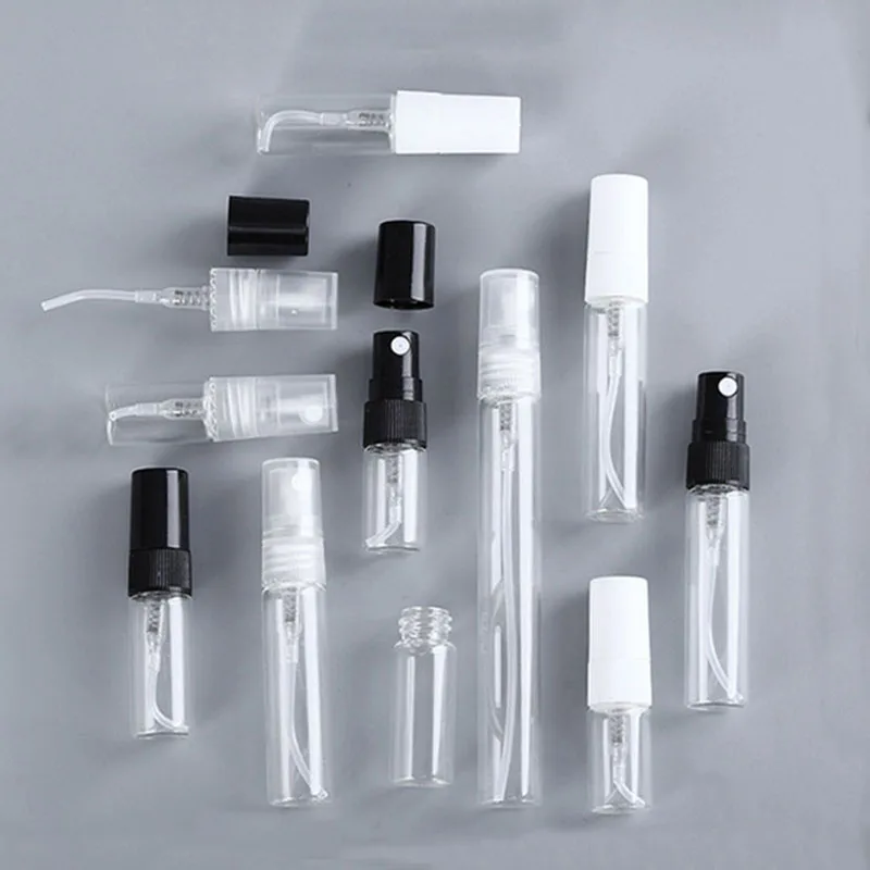 5Pcs 2ML 3ML 5ML 10ML Clear Portable Mini Transparent Perfume Bottle Empty Spray Bottle Sample Test Tube Thin Glass Vials Amber