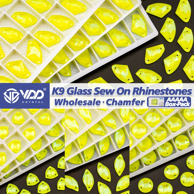 VDD Wholesale Neon Lemon Top Quality K9 Glass Sew On Rhinestone Sewing Crystal Flatback Stones Box-packed DIY Clothes Decoration