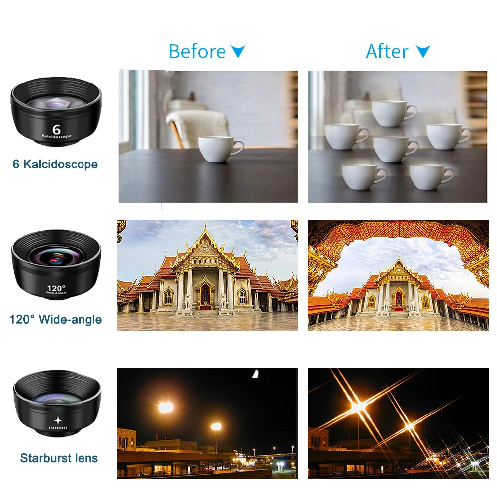 مجموعة عدسات هاتف عالمية 7 في 1، عدسة ماكرو بزاوية كبيرة على شكل عين السمكة، فلتر مشكال CPL + عدسة تلسكوب 2X للهواتف الذكية