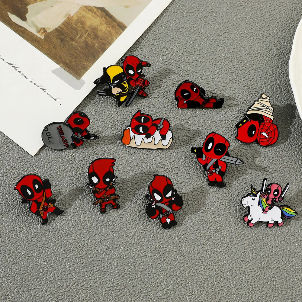 

Marvel Deadpool & Wolverine Anime Figures Peripheral Metal Badge Brooch Clothing Decoration Cute Styling Kids Toys Birthday Gift