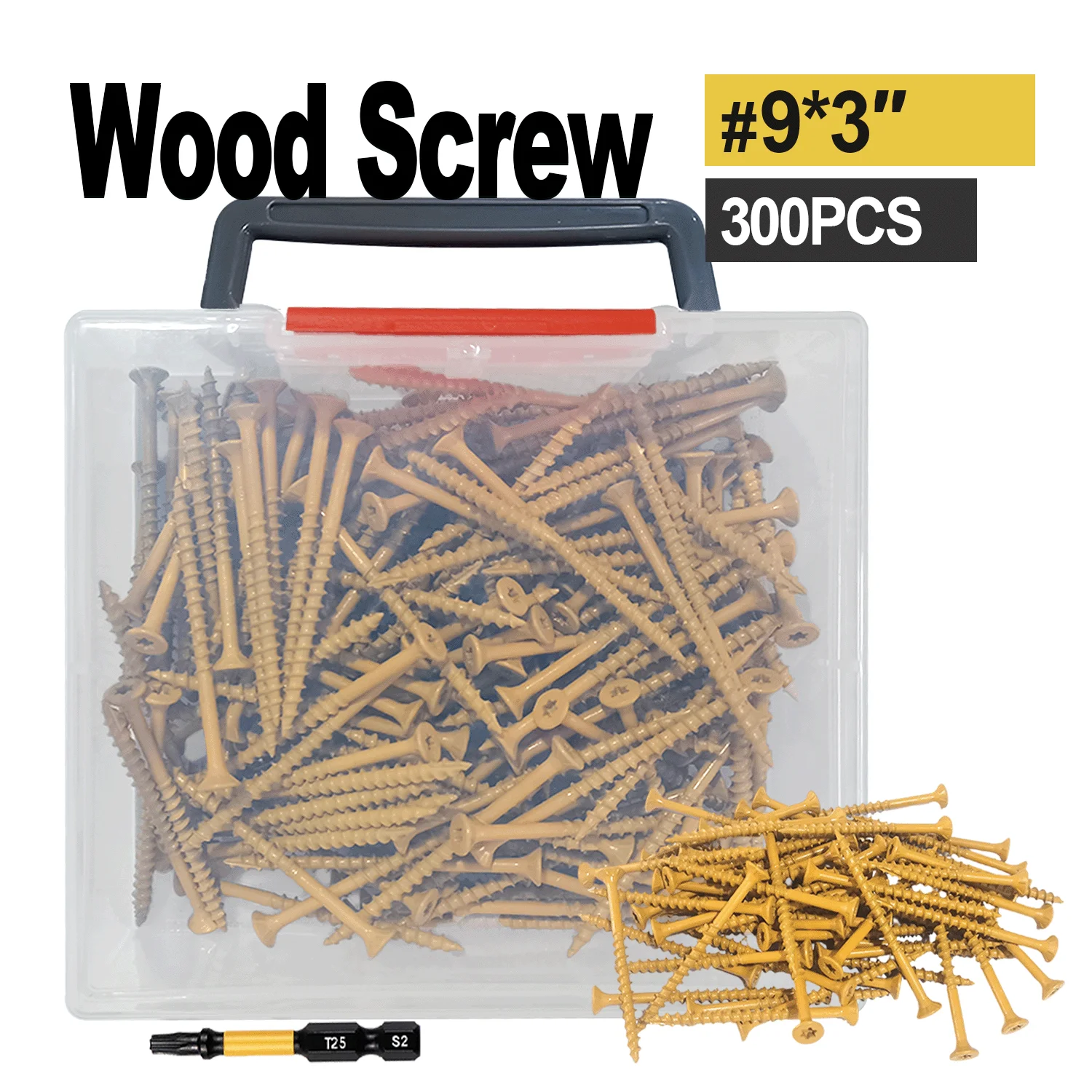 

VKKM Deck Screws 3 Inch, Wood Screws #9 x 3", 300 PCS, Rust Resistant Coated, T25 Screws, T25 Star Bit Included, Tan