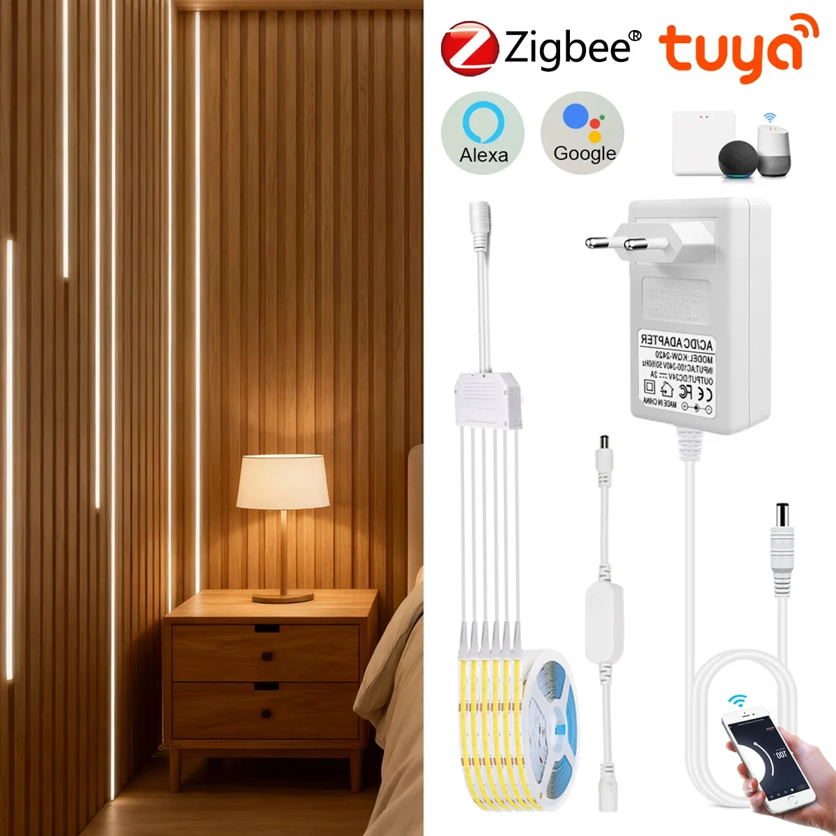 Smart Zigbee Tuya COB LED Strip Light 1-6PCS Kit Parallel Connection Wall Lamp for Multi-layer Cabinet Soundproof Panel Lighting