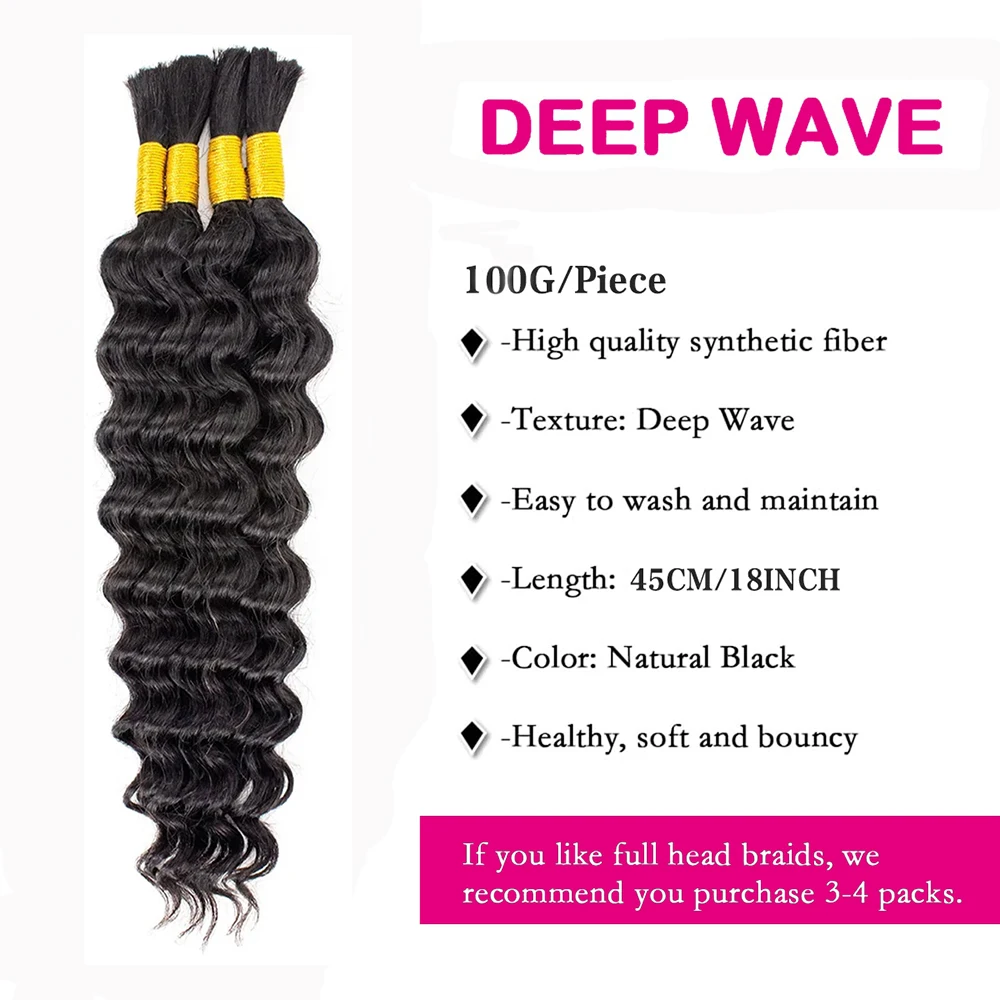 26 Inch Deep Wave Bulk Human Hair 2 Bundles Human Hair 100g Brazilian Braiding Hair For Women Boho Braids Human Hair Bundles image 3
