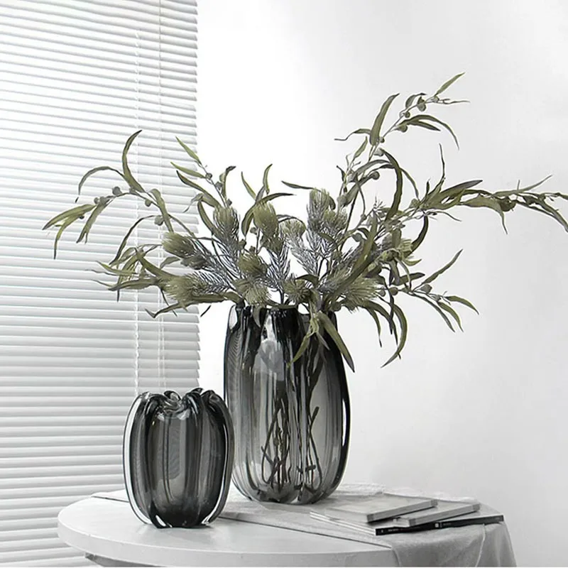 

Grey Transparent Glass Vase, Hydroponic Flower Pot, Desktop Decoration, Floral Vase, Room Aesthetic Decoration