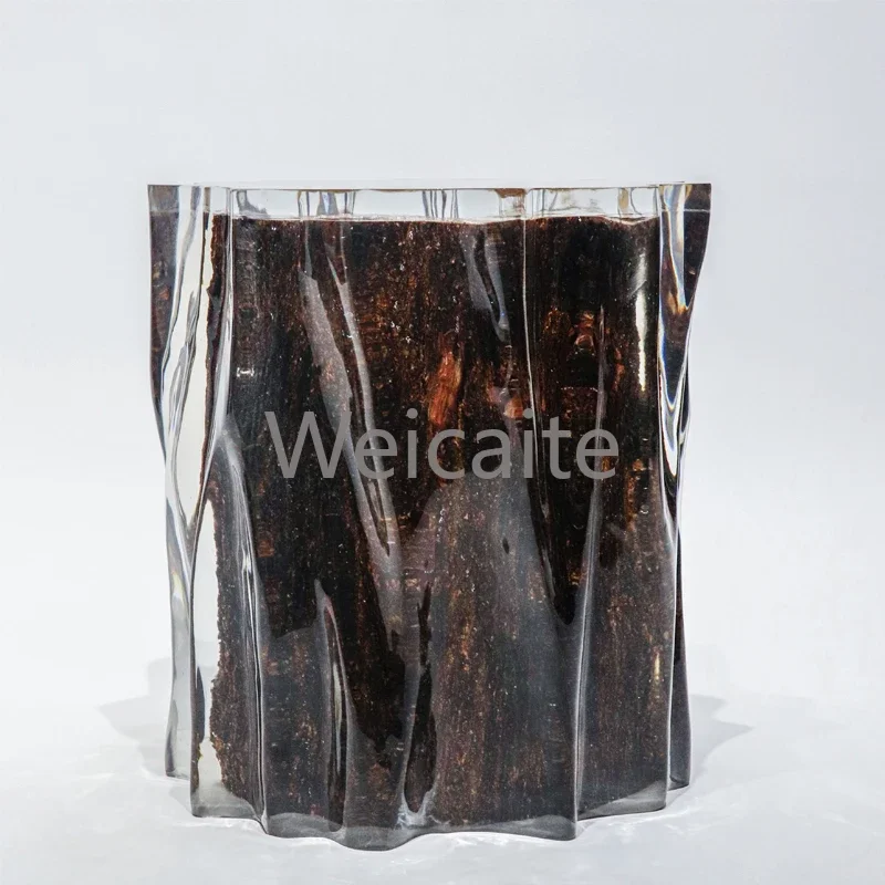 New Trend Acrylic Resin  Stool Home Furniture hotel luxury Resin Wood Top with Metal Base Epoxy Resin Wood Stool