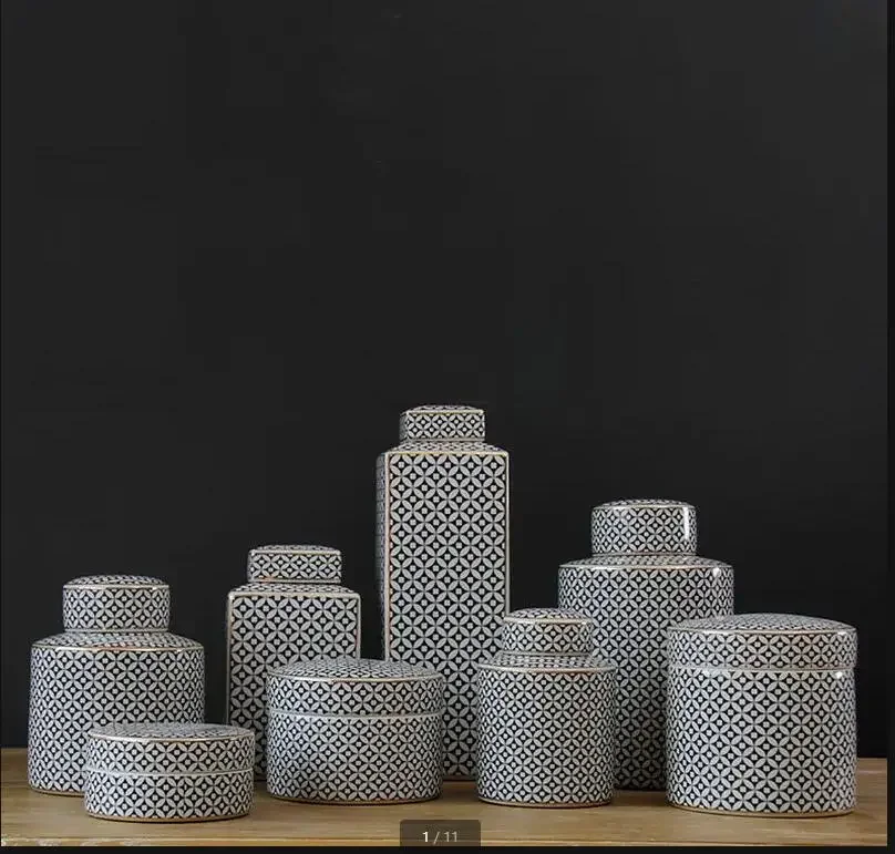

Copper Coin Pattern Ceramic Storage Jar Tissue Box Candy Jar Cotton Swab Box Home Decorations Ornament Storage Bottle Organizer