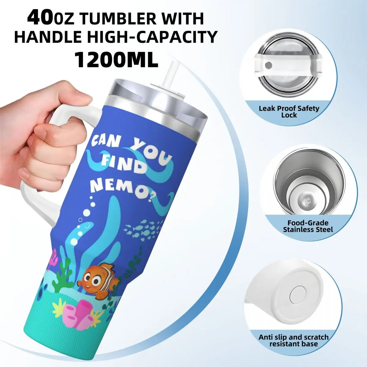 الفولاذ المقاوم للصدأ بهلوان النتائج نيمو أكواب كوب مع القش السفر زجاجة ماء باردة وساخنة مانعة للتسرب كوب حراري كبير #3