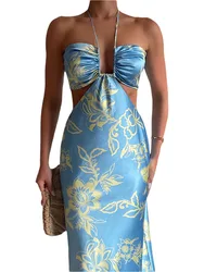 Women s Y2k Long Sling Dress Sleeveless Backless Lace Floral Solid Color V Neck Spaghetti Strap Sexy Maxi Dress