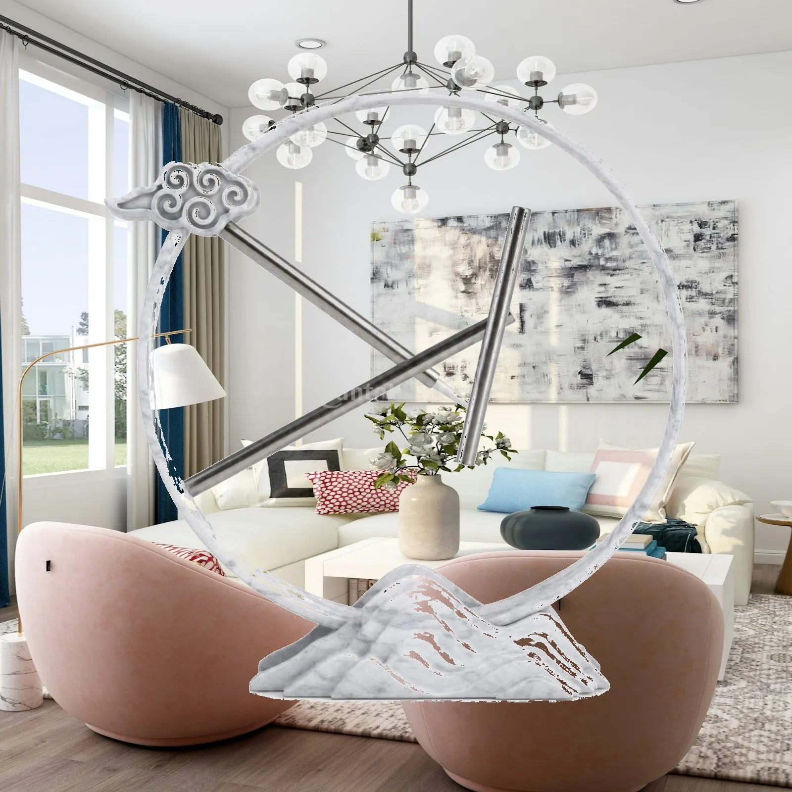 Geometric Ornament with Mountain Base Kinetic-Style Desk Ornament Tabletop Sculpture Long-Lasting Mountain Statue Lightweight