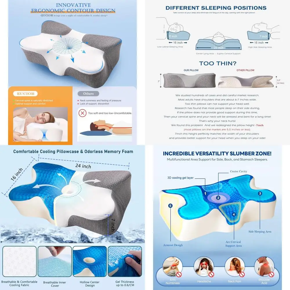 

Эргономичная подушка с охлаждающим гелем для ортопедической поддержки и комфортного сна на боку