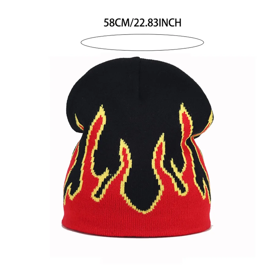 Flame Pattern Knitted Beanie Hat Men Women Winter Windproof Outdoor Cycling Cap Warm Ski Running Sports Skull Cap