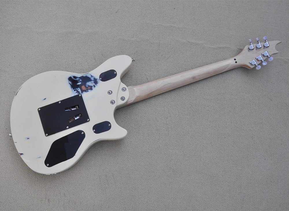 Left Hand 6 Strings White Relic Electric Guitar with Humbuckers Pickups,Rosewood Fretboard