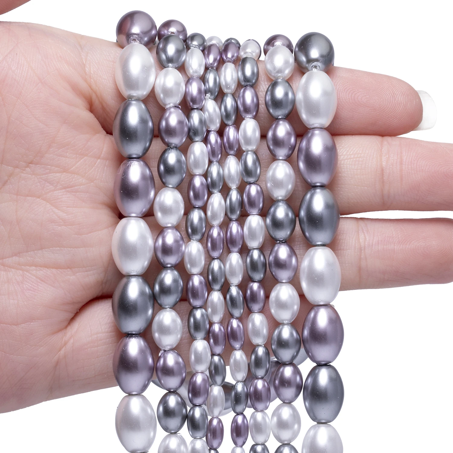 Vier Größen Reisförmige Mehrfarbige Glas-Imitationsperlen für Schmuckherstellung Handgefertigte DIY Armband Halskette Zubehör – Detail 10