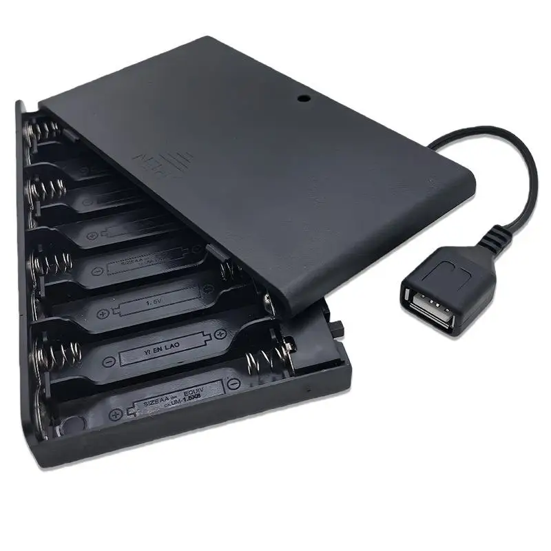 126.7 * 71.7 * 19.3mm USB Mini Power Supply Battery Box With Cover And Switch 8 X AA USB Battery Box For 12V LED Strip Lights