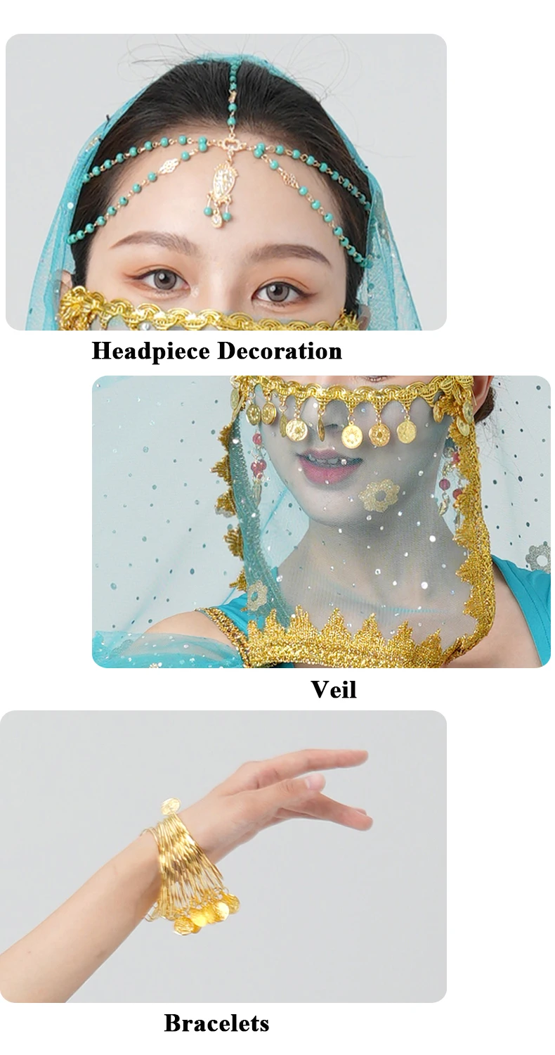 Frauen Bauchtanz Halloween Performance Kostüme Hosenanzug Aladdin Jasmin Prinzessin Dress Up Party Kleidung Tanzen Outfit – Detail 6