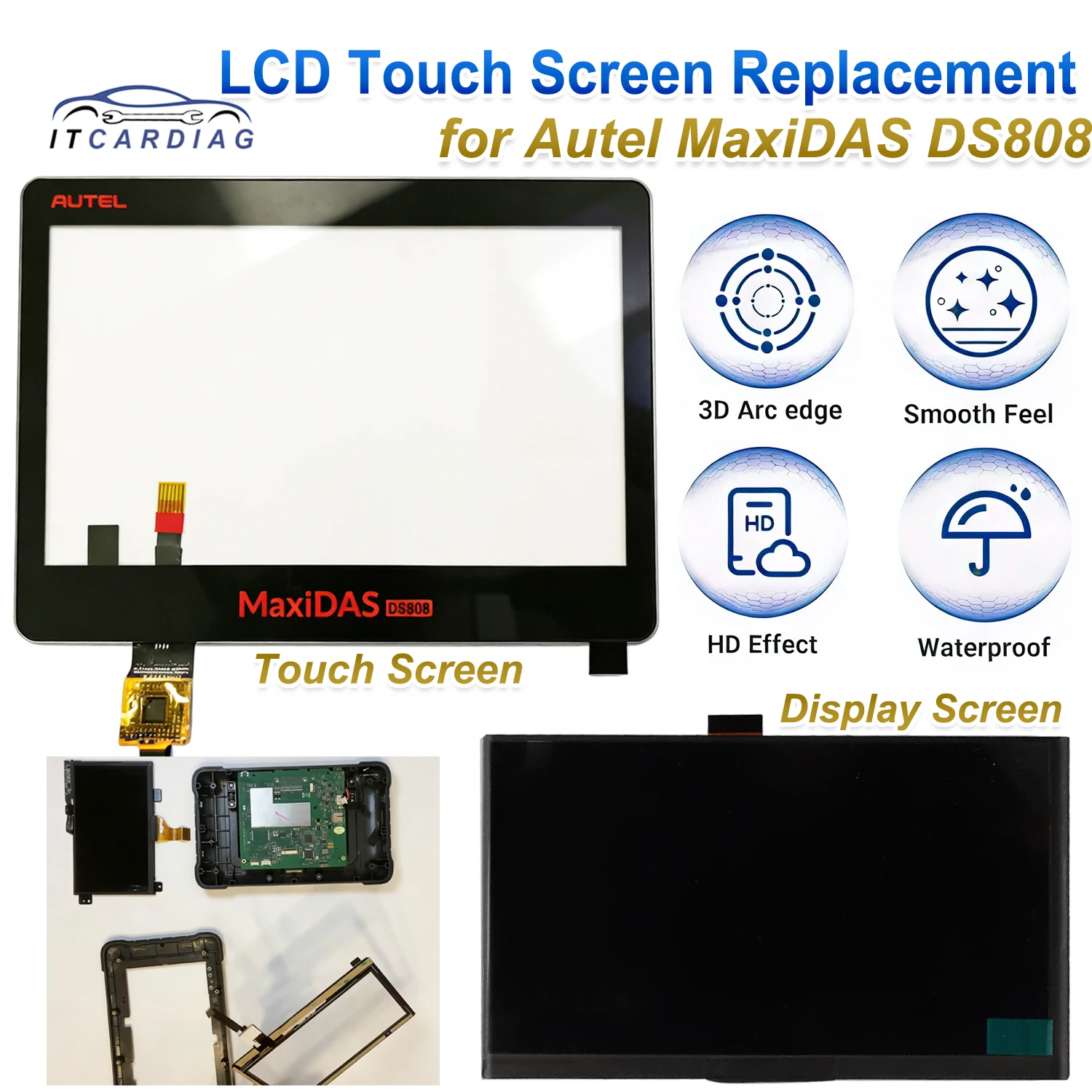 LCD Digital Display with Touch Screen for AUTEL MaxiDAS DS808 Panel Digitizer Glass Sensor Sensor Replacement