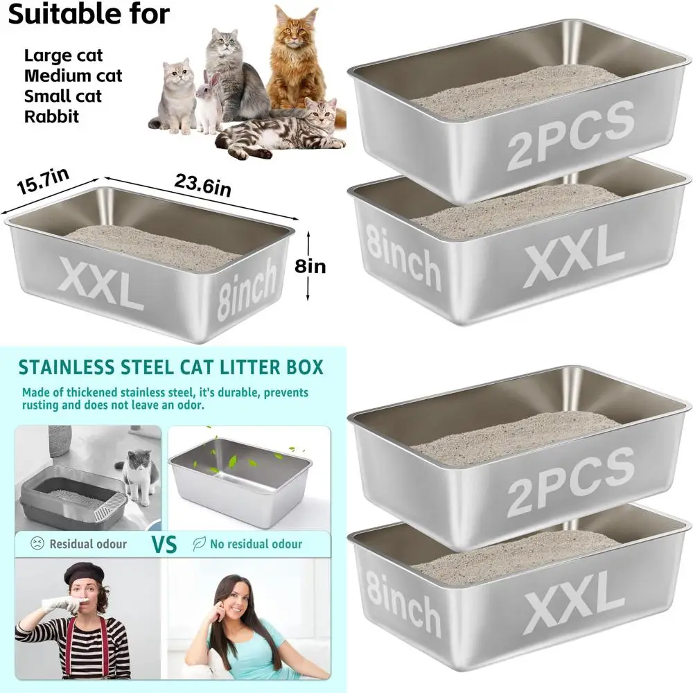 

Металлические лотки для кошачьего туалета XXL для нескольких кошек - легко чистятся, без запаха, с антипригарным покрытием