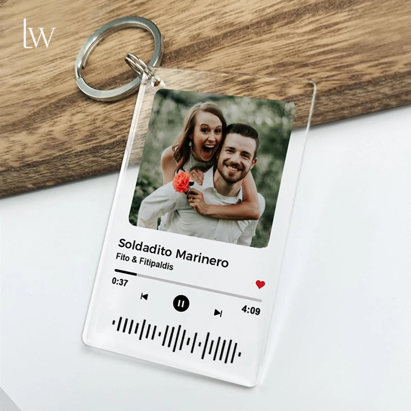 Custom Picture Spotify Keychain Customized Acrylic Music Song Key Ring Scannable Code Personalized Photo Keychain Gift for Lover