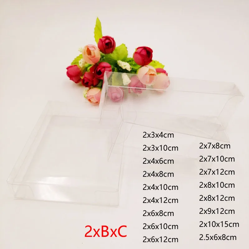 50pcs 2xBxC Clear PVC Transparent Jewelry Boxes Wholesale Jewelry Packaging Plastic Box Christmas Wedding Candy Gift Box Storage