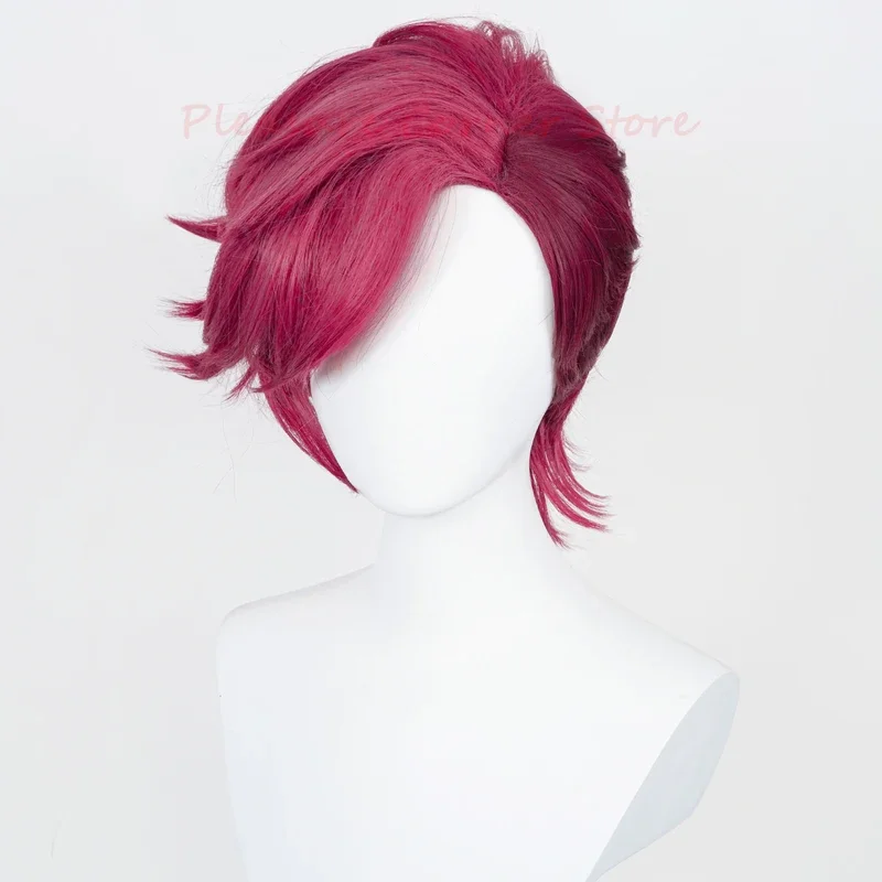 SN55Game LOL Arcane Vi Cosplay Wig VI Deep Rose 30cm Short Heat Resistant Synthetic Role Play Wigs$5Q@1