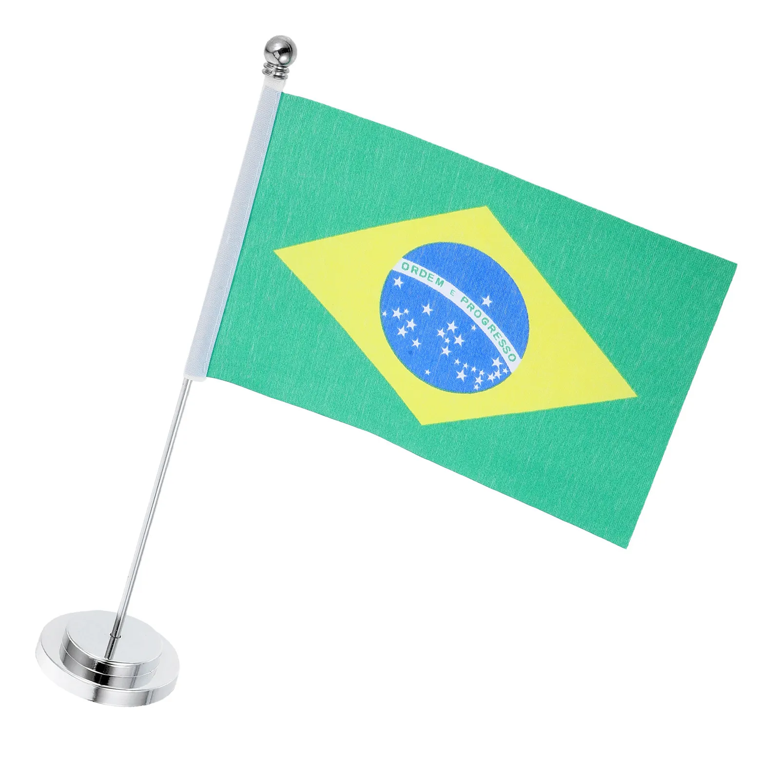 Small Brazil Desk Flag Polyester Easy to Clean Compact Base for Home Office Restaurant Tabletop Display International Table Flag