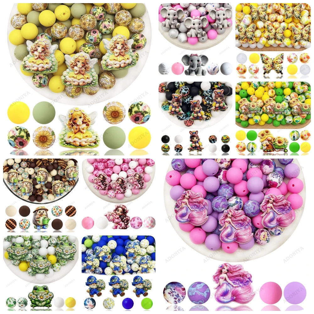 33Pcs Fairy Garden Series Silicone Beads Acrylic Set DIY Beaded Necklace Bracelet Decorative Pen Jewelry Pendant Etc. Holiday Birthday Gift
