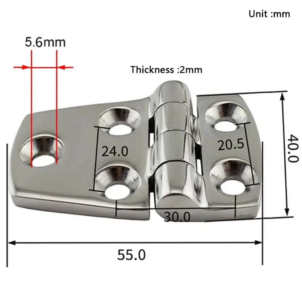 2 Stück robustes Lukengussscharnier aus Edelstahl mit 5 Löchern, 280 Grad drehbar, Bootsscharnier, hochglanzpoliert