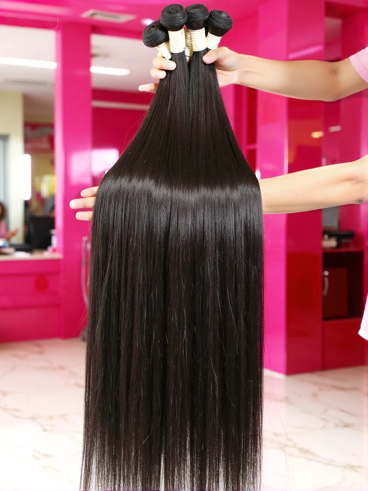 30 36 40 Inch 100% Straight Human Hair Bundles Brazilian Weave Bone Straight Raw Hair Extensions Natural Black Deals Unprocess