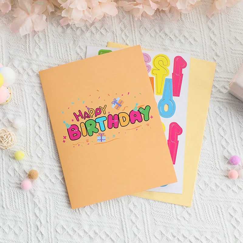 3D Threedimensional Birthday Greeting Card Colorful Handmade Paper Carving Blessing Gift Message Insertable Digital Card Durable