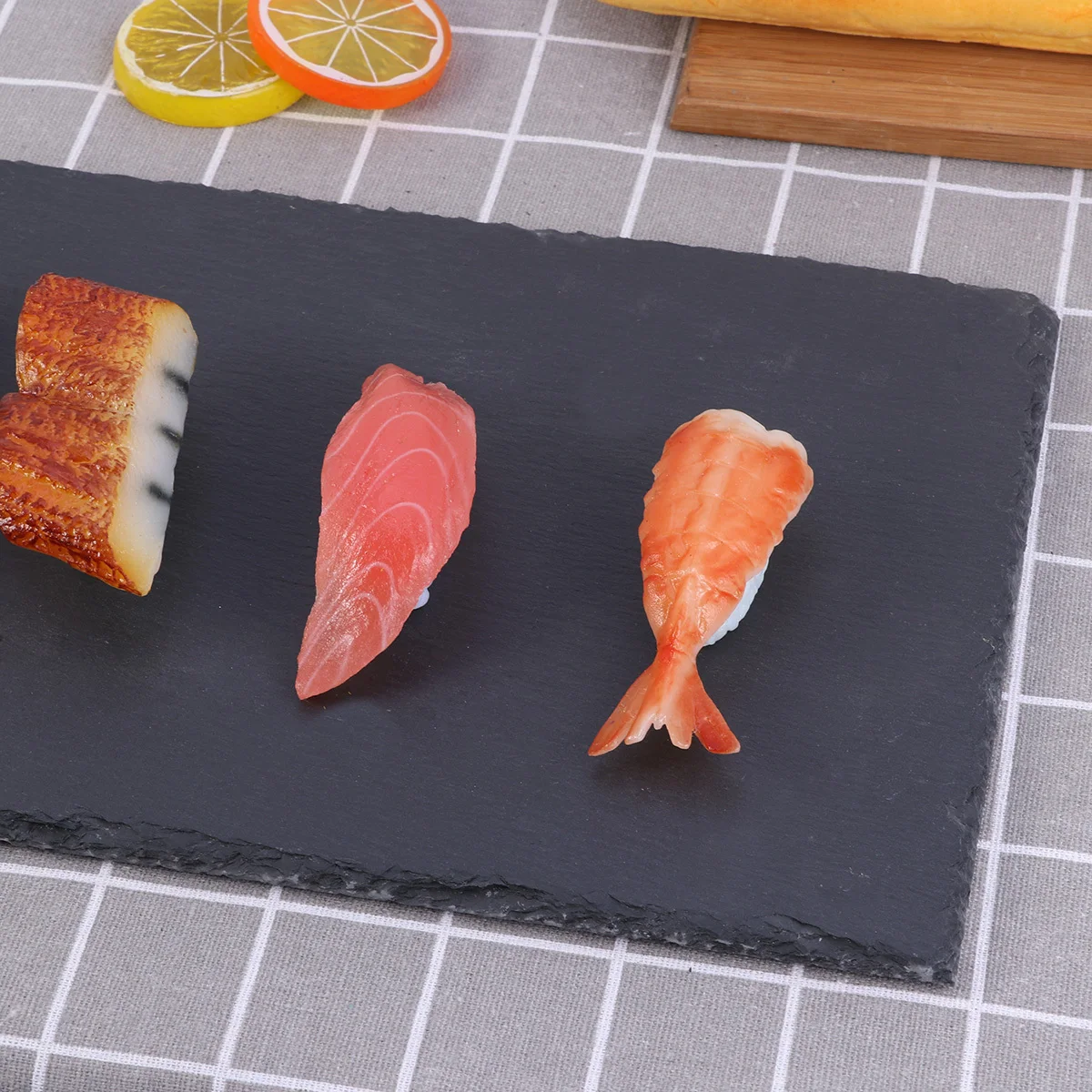 

Natural Rectangular Plate 40x20cm Black Stone Tray for Cake Sushi Pizza Cheese Fruit Serving Natural Plate